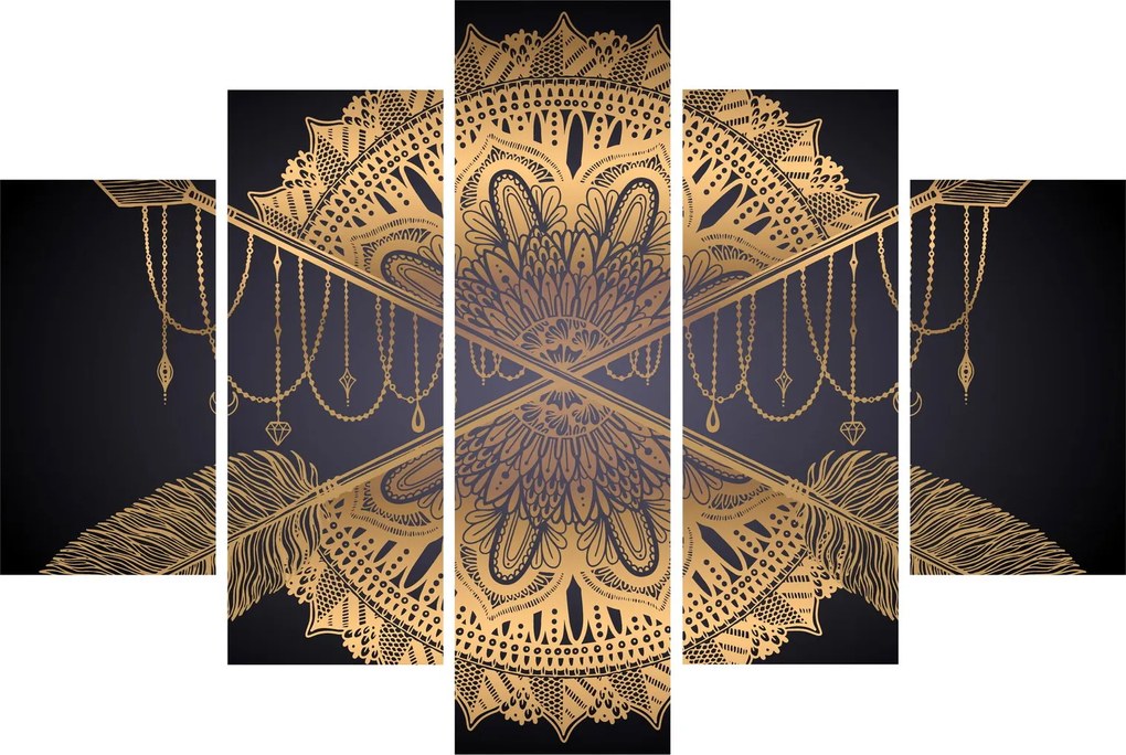 Obraz - Zlatá mandala s šípmi (150x105 cm)