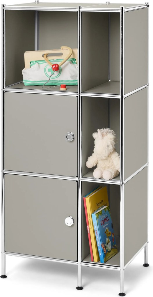 Kovový regál »CN3 Kids« s 2 dvierkami, svetlosivý