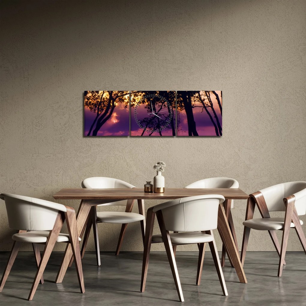 Obraz - Stromy pri západe slnka (s hodinami) (90x30 cm)