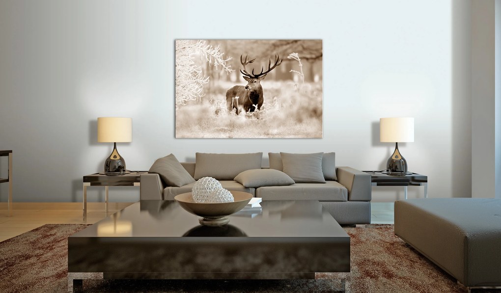 Artgeist Obraz - Deer in Sepia Veľkosť: 90x60, Verzia: Na talianskom plátne