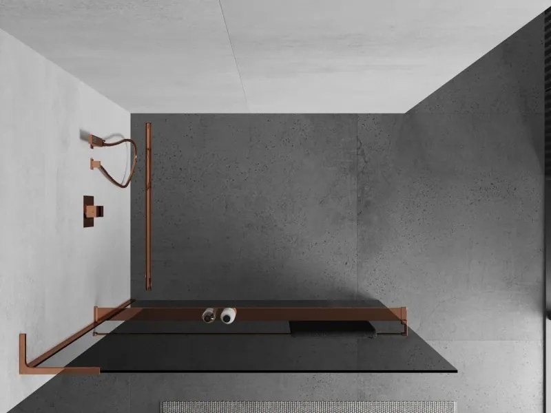 Mexen Kioto+ L, sprchová zástena Walk-In s poličkou a vešiakom 110 x 200 cm, 8mm šedé sklo, ružové zlato profil, 800-110-123-60-40
