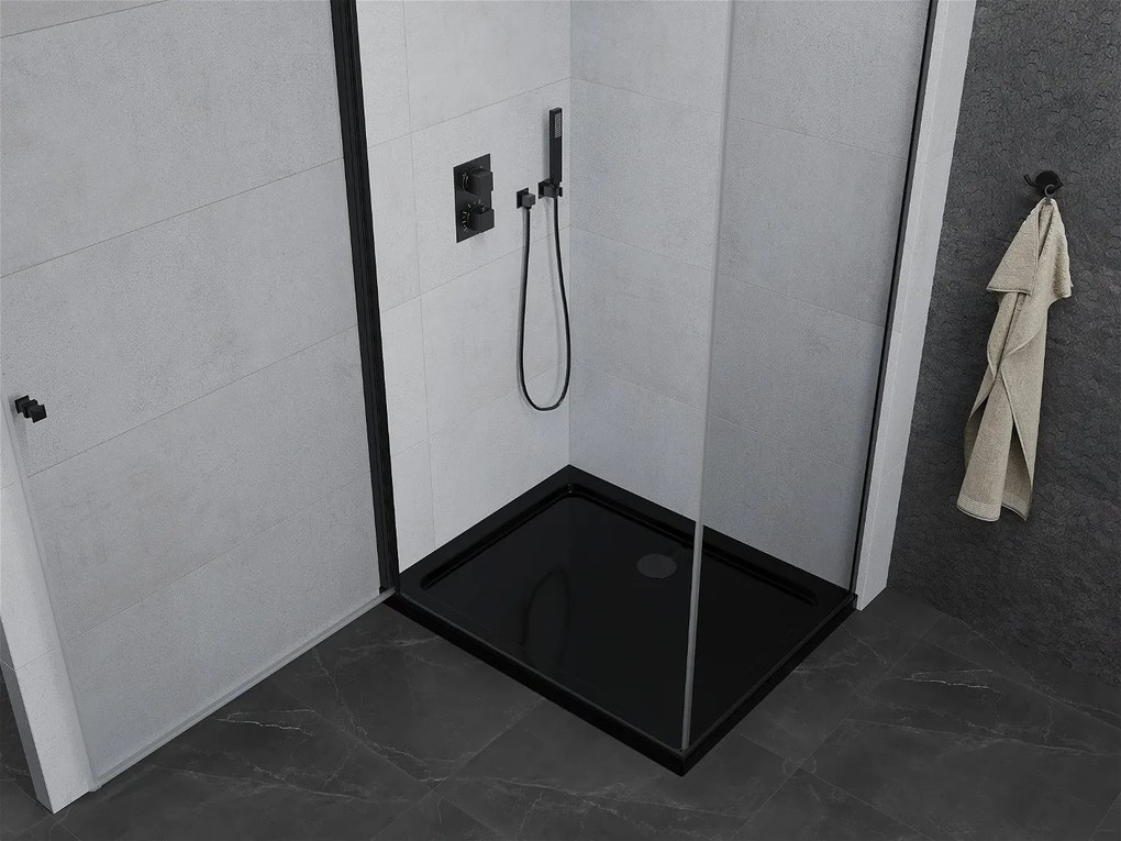 Mexen Pretoria, sprchovací kút 90 (dvere) x 100 (stena) cm, 6mm číre sklo, čierny profil + čierna sprchová vanička, 852-090-100-70-00-4070B