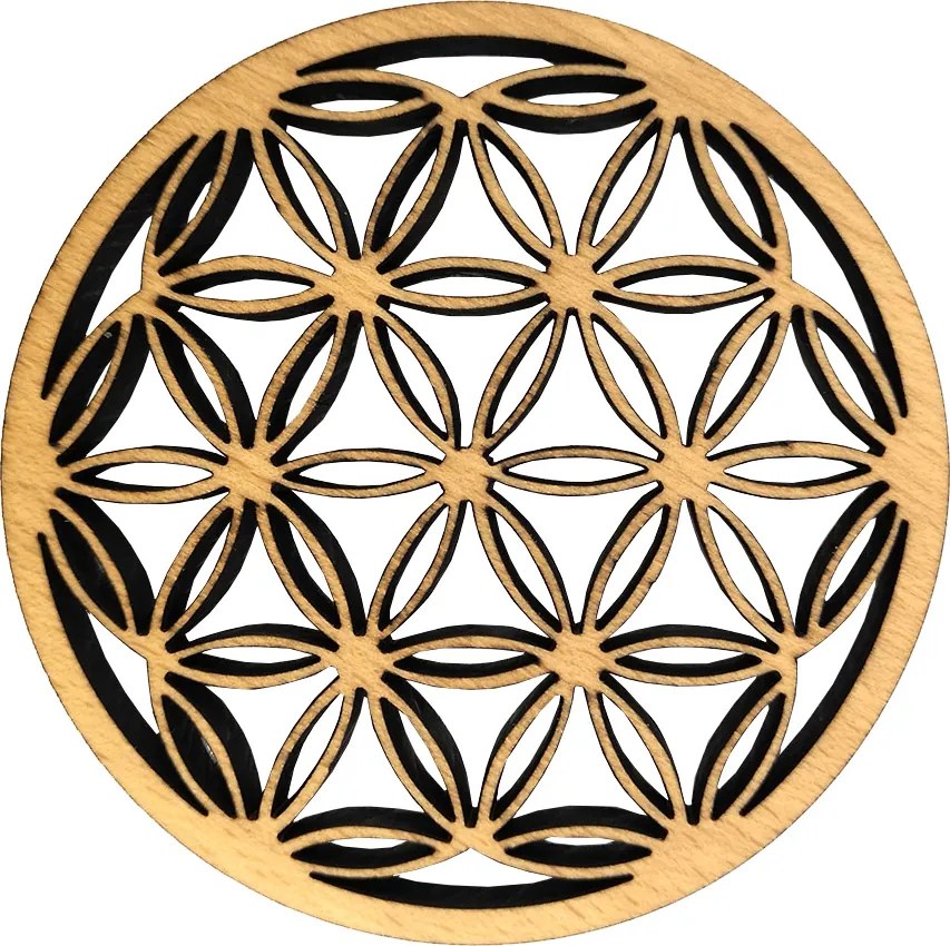 AMADEA Drevený podtácok okrúhly mandala, masívne drevo, priemer 10,5 cm