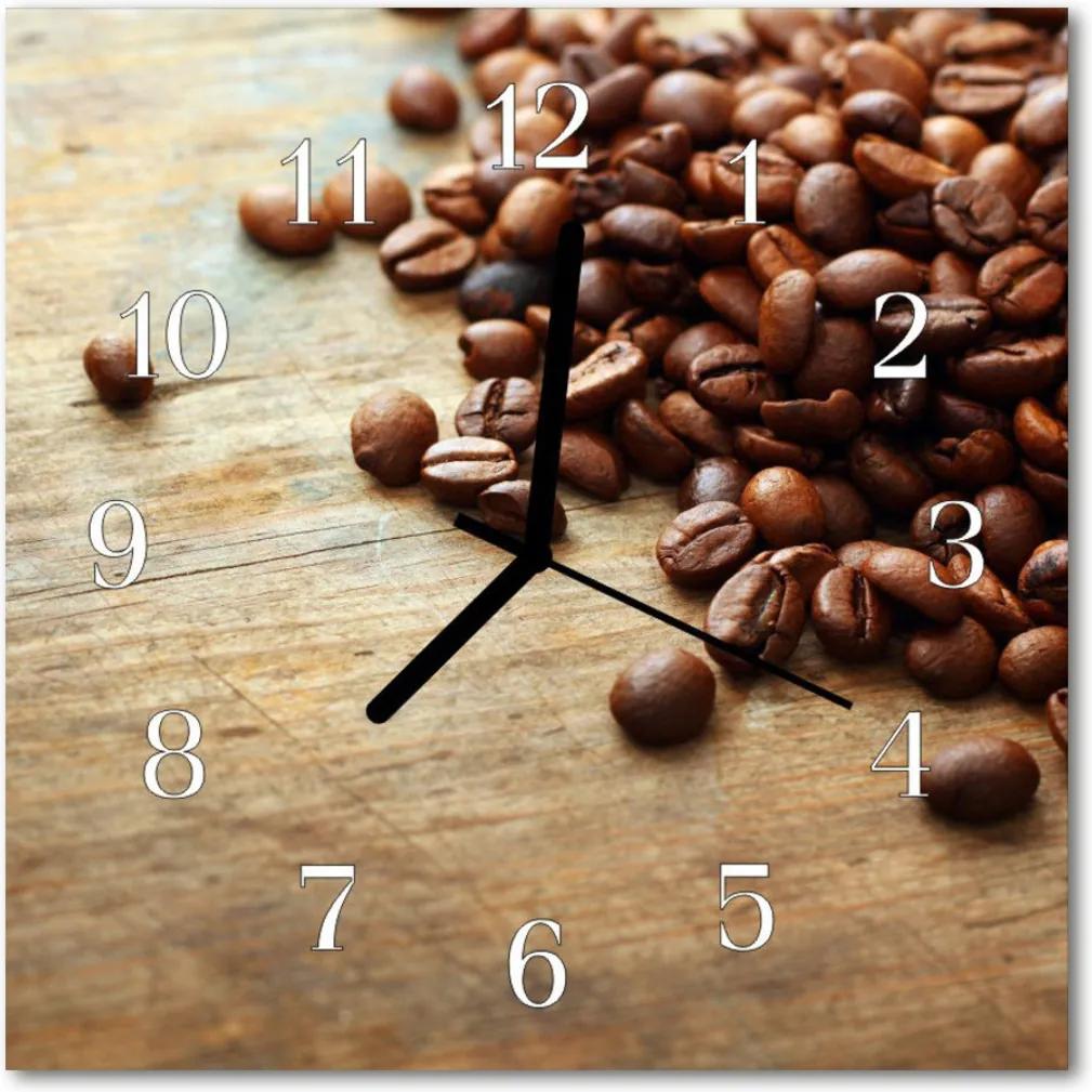 Skleněné hodiny čtvercové Zrnková káva