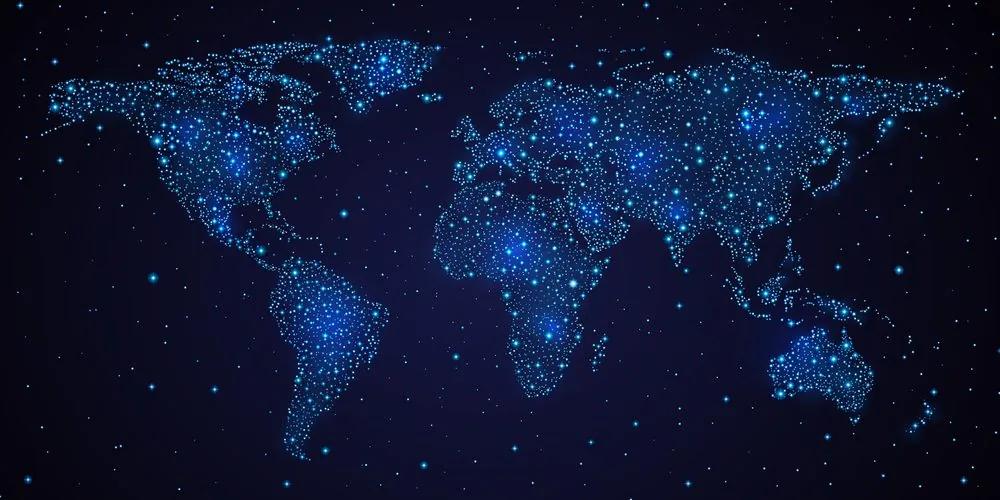 Obraz mapa sveta s nočnou oblohou