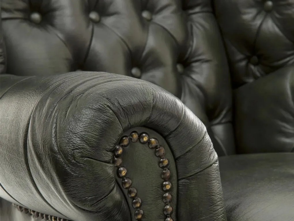 furniture-nabytek.cz - Masivní křeslo ušák Chesterfield Pittsfield z pravé kůže, zelené
