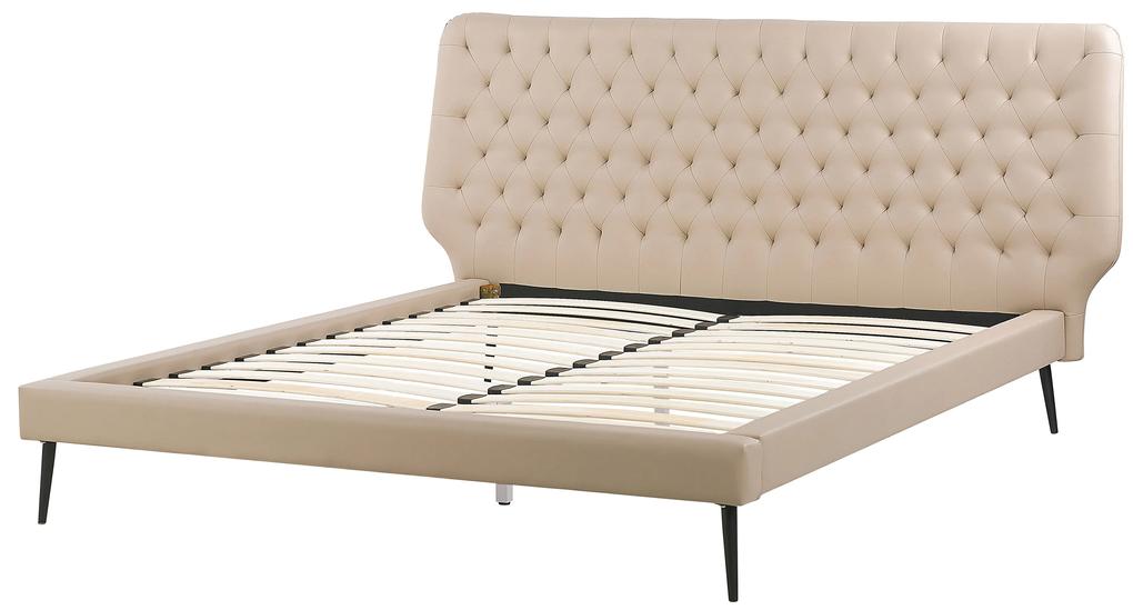 Súprava nábytku do spálne z umelej kože 160 x 200 cm béžová ESSONNE Beliani