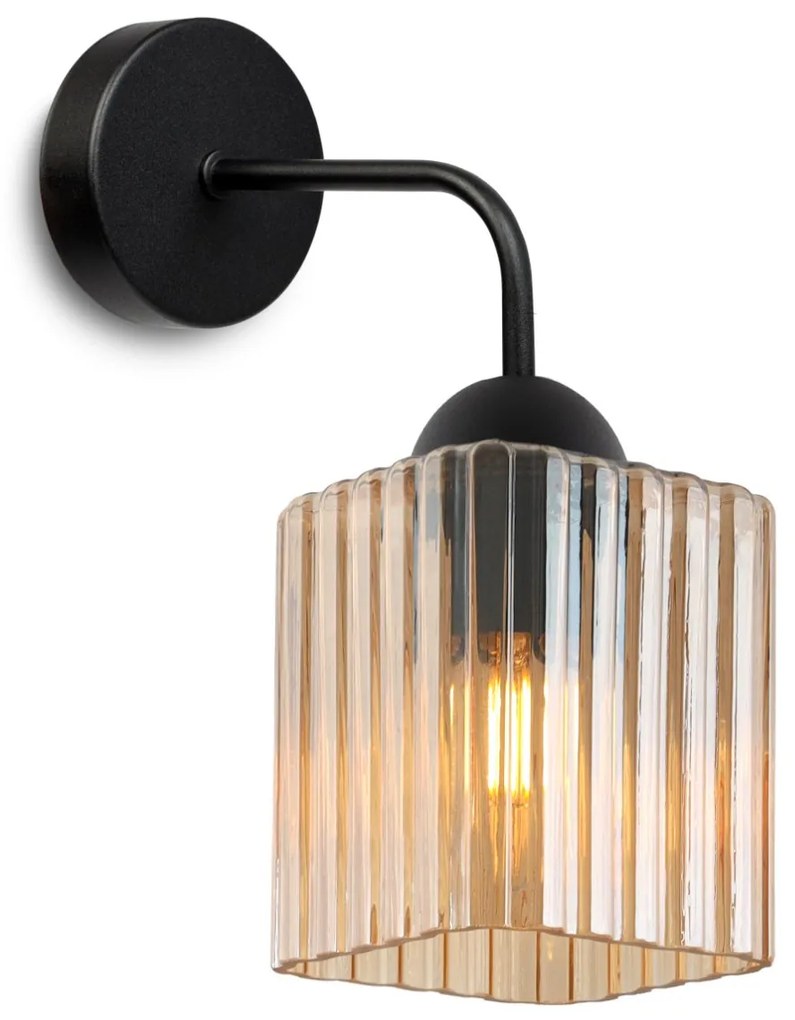 Nástenné svietidlo Riffle Square, 1x medové sklenené tienidlo, b