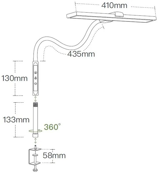 Stolná LED lampa LUCIO, svorka, diaľkový ovládač