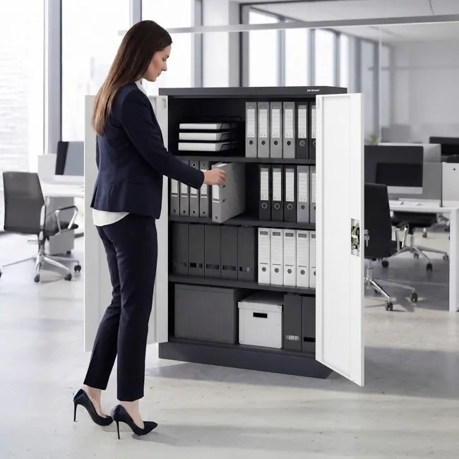 Kovová kancelárska skriňa na dokumenty antracitovo-biela KEVIN 900 x 1400 x 400 mm