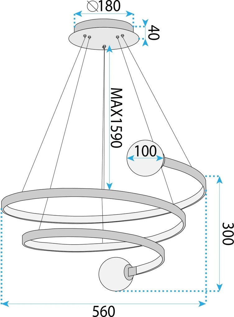 Toolight Toolight, LED závesné svietidlo, 60W, 3000K, LHJ029-CP, čierna, OSW-50047