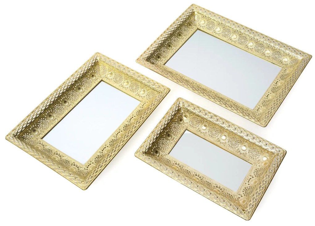 DEKORAČNÝ KOVOVÝ PODNOS GLORI SADA 3 KS 40X30 CM, 35X25 CM, 30X20 CM ZLATÁ