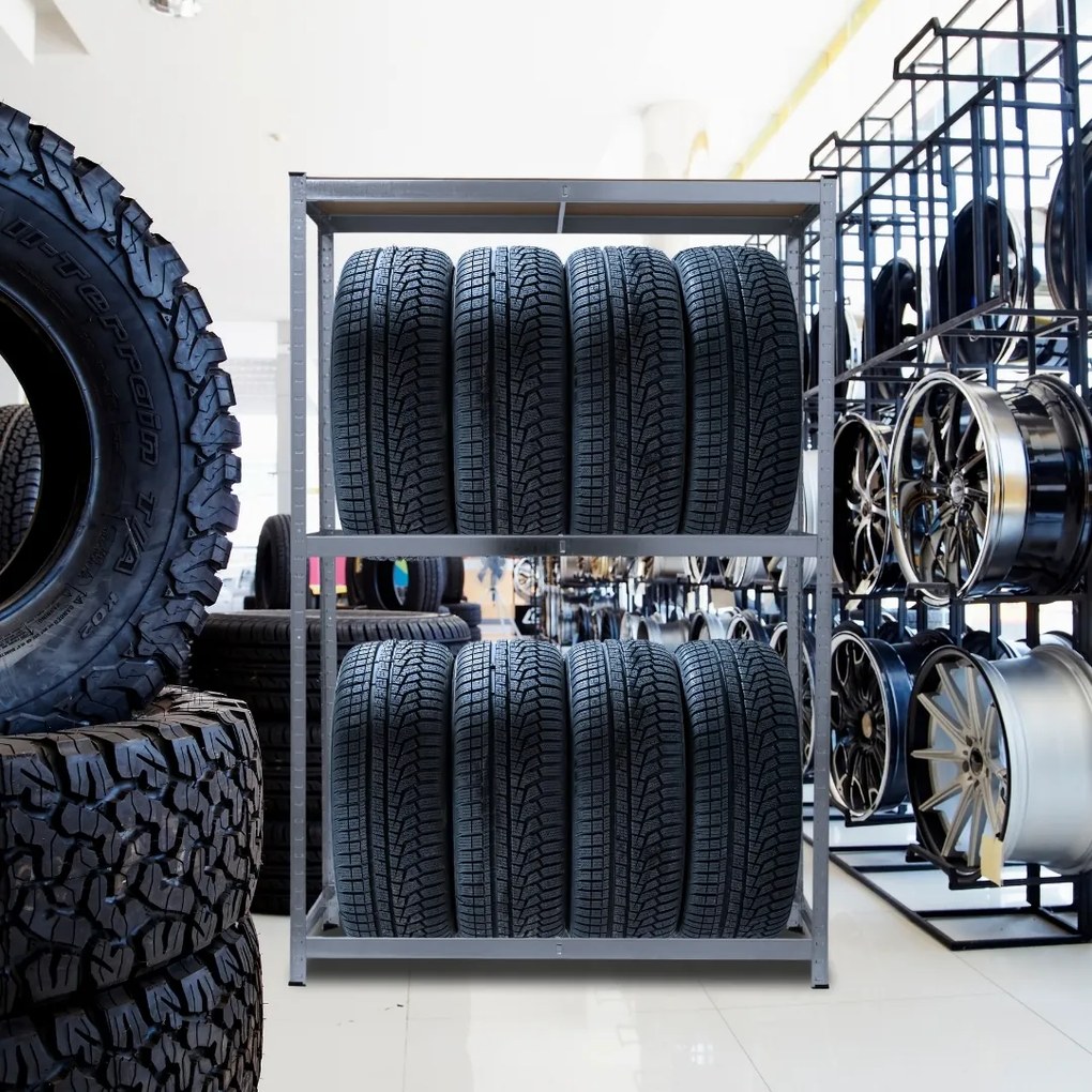 Regál na pneumatiky TYRE, 120x40x180cm, max 795kg, strieborná / bledohnedá Jurhan