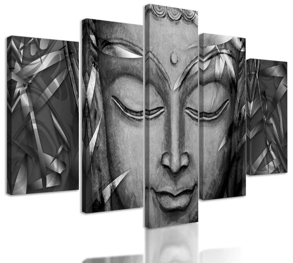 5-dielny obraz abstraktný Budha v čiernobielom prevedení