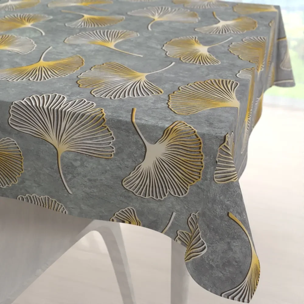 Biante Zamatový štvorcový obrus Tamara TMR-002 Ginkgo lístky na sivozelenom 110x110 cm