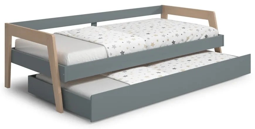 Zelená/prírodná detská posteľ z borovicového dreva s výsuvným lôžkom a úložným priestorom 90x200 cm Carrie - Marckeric