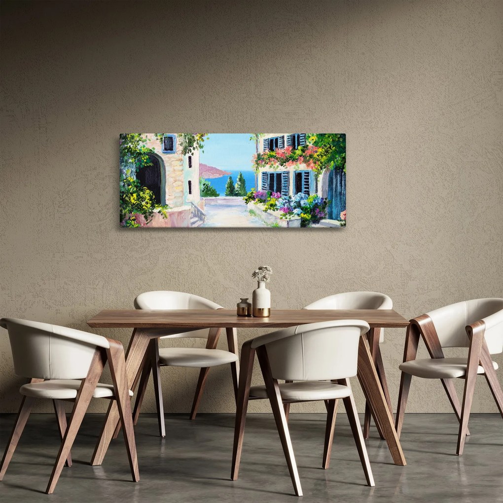 Obraz - Grécka ulička, olejomaľba (120x50 cm)