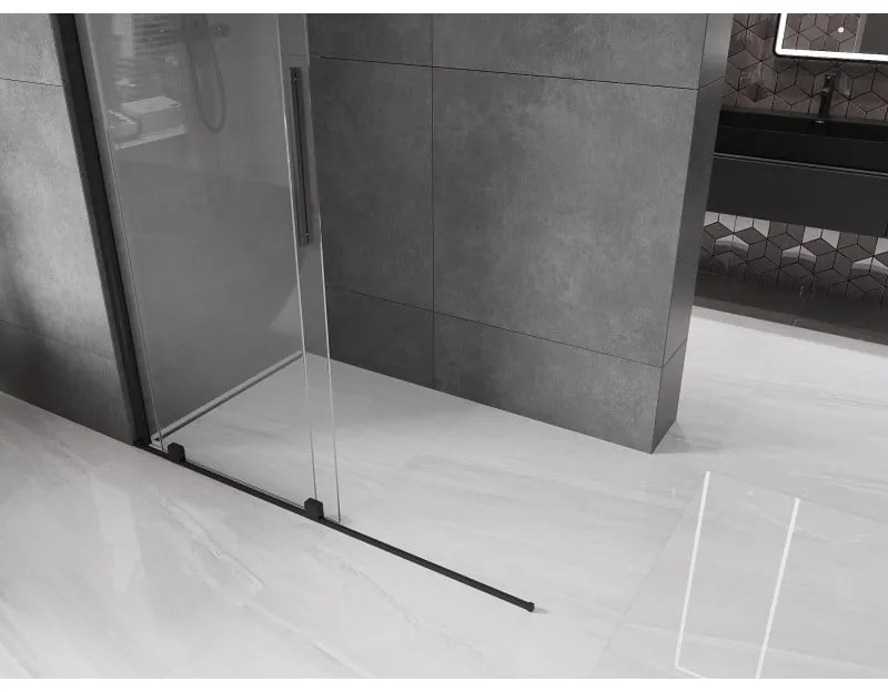 Mexen Velar, posuvné dvere do otvoru typ Walk-In 160 cm, 8mm číre sklo, čierna matná, 871-160-000-03-70