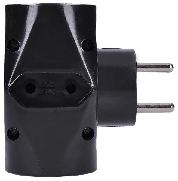 SOLIGHT Zásuvka rozbočovacia P92 IP20/230V/2x10A+1x2,5A, čierna