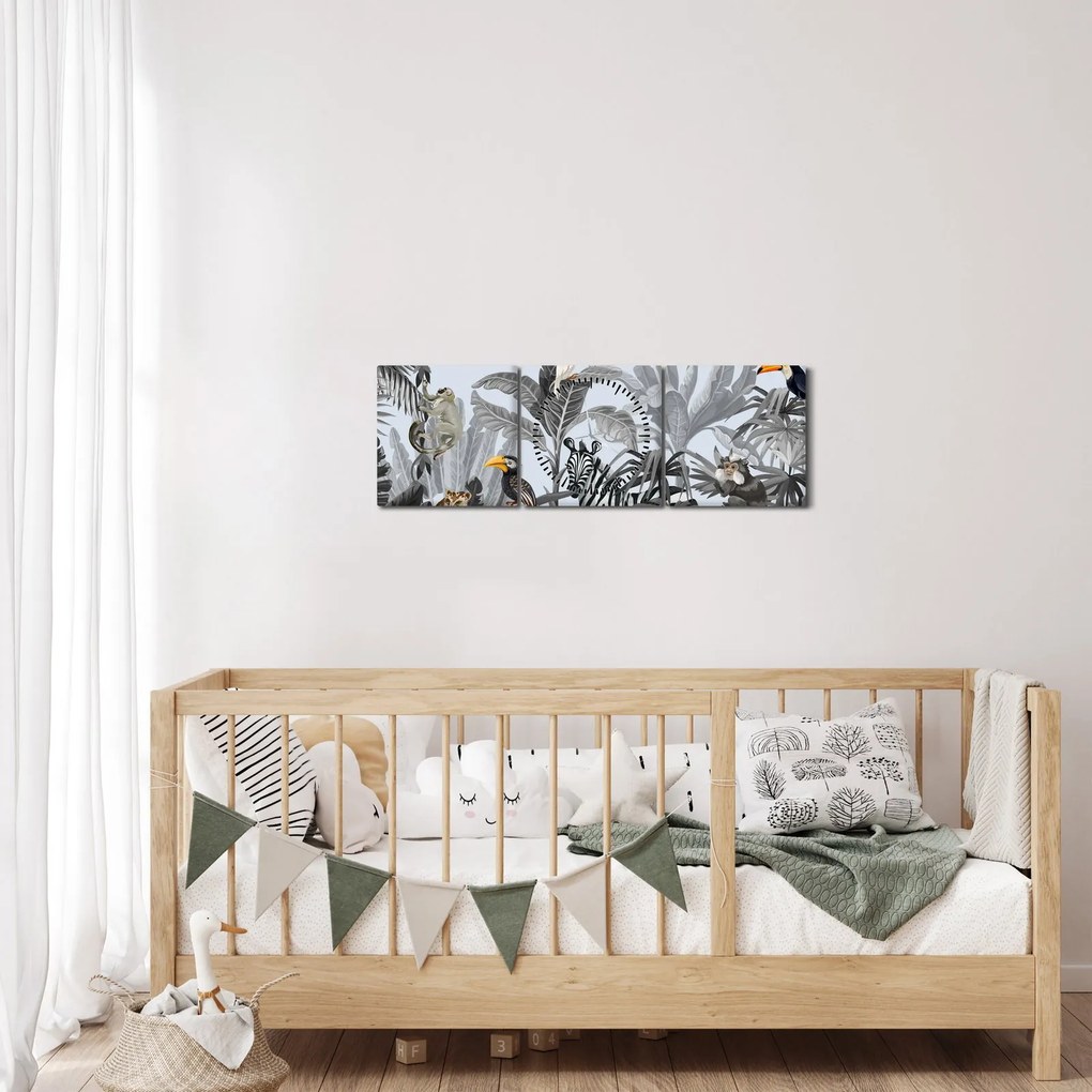 Obraz - Ilustrovaná džungľa (s hodinami) (90x30 cm)