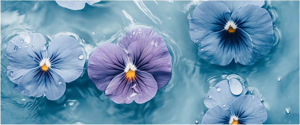 Obraz - Fialky vo vode (120x50 cm)