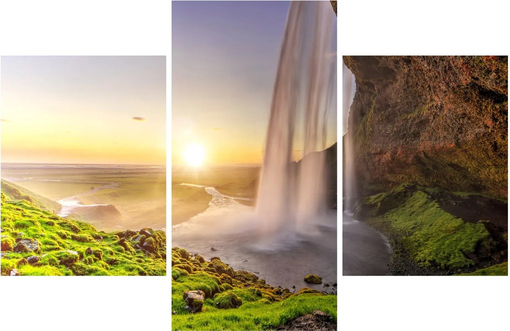 Obraz - Seljalandsfoss spoza vnútra jaskyne (90x60 cm)