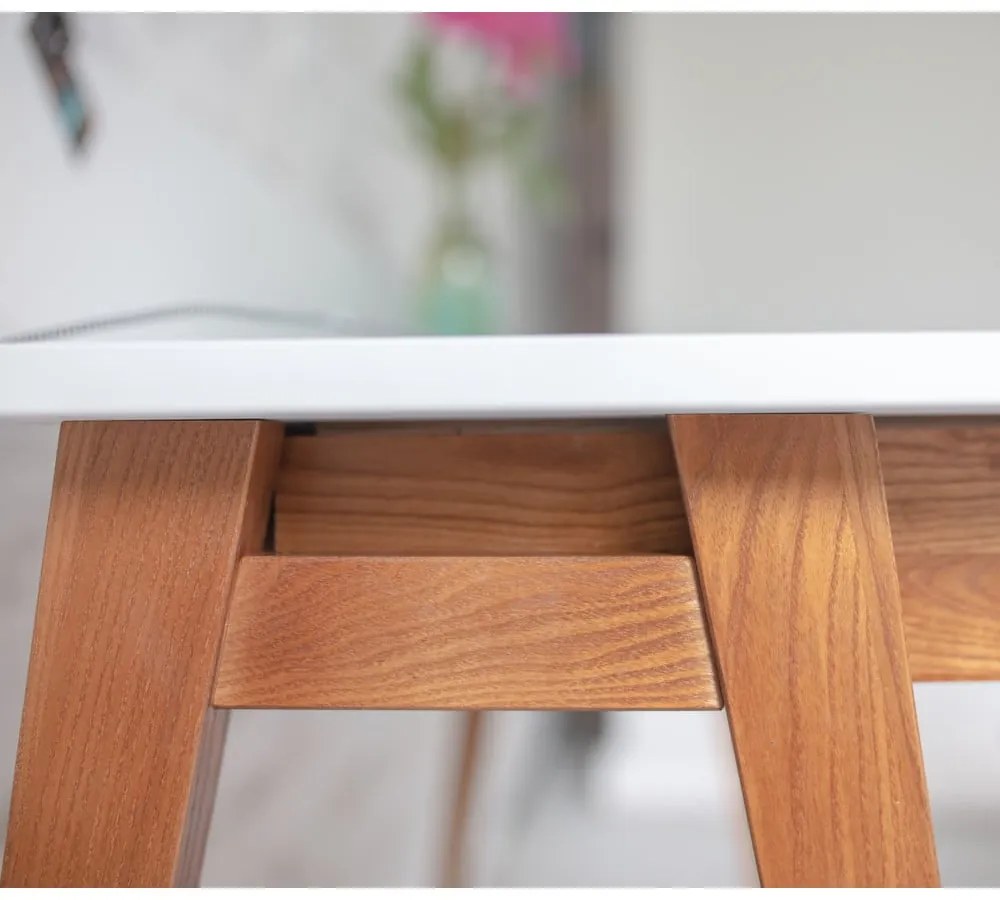 Biely písací stôl s podnožím z jaseňového dreva Ragaba Luka Oak, dĺžka 65 cm