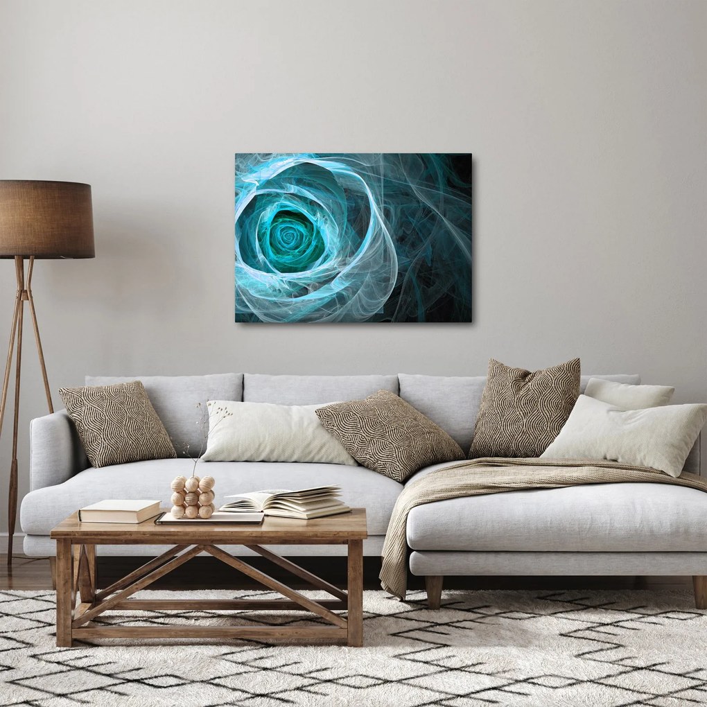 Obraz - Abstraktné ruže modrá s čiernym pozadím (70x50 cm)