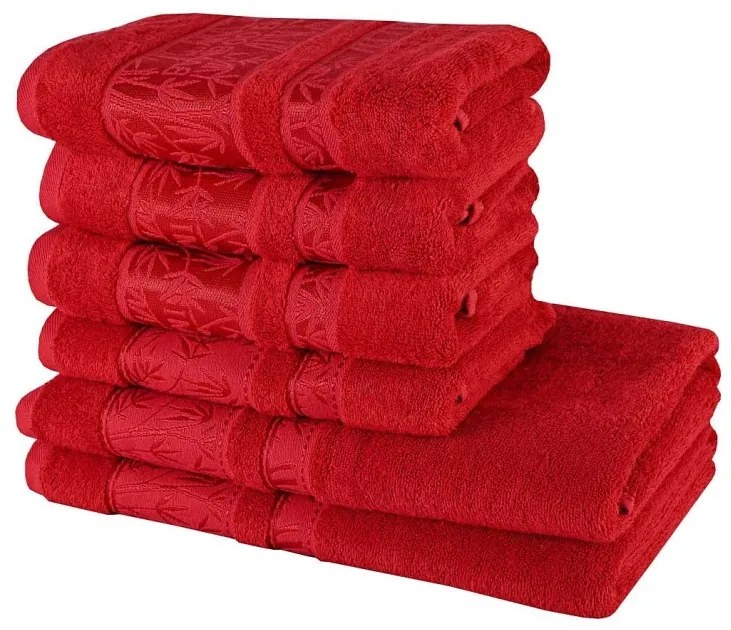 Sada 6 kusov červených bambusových osušiek a uterákov EMI