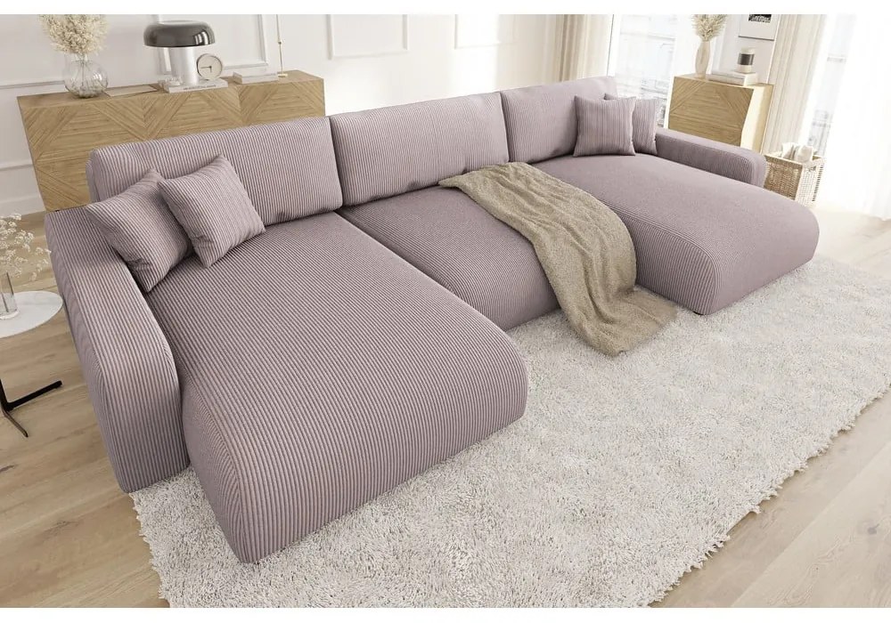 Svetloružová menčestrová rozkladacia/s úložným priestorom rohová pohovka Sara – Ropez