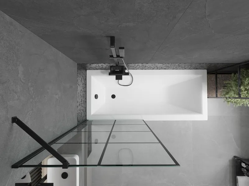 Mexen Next, vaňová zástena 1-krídlová 80 x 150 cm, fixné krídlo, 6 mm číre sklo s čiernym vzorom, čierny profil, 895-080-000-00-77-70