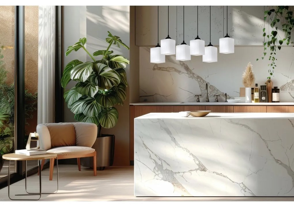 Závesné svietidlo Riffle Square, 6x biele sklenené tienidlo, b