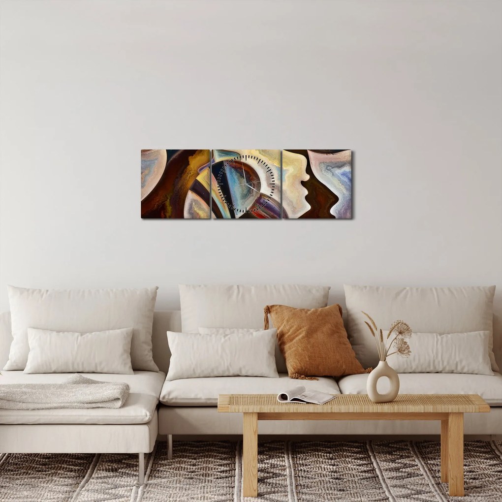Obraz - Abstrakcia hláv (s hodinami) (90x30 cm)