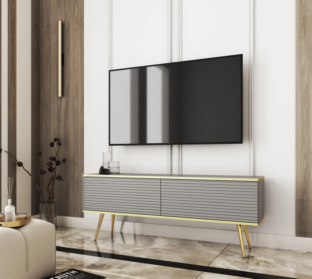 Závěsný televizní stolek Oro MDF 135 cm šedý/zlatý