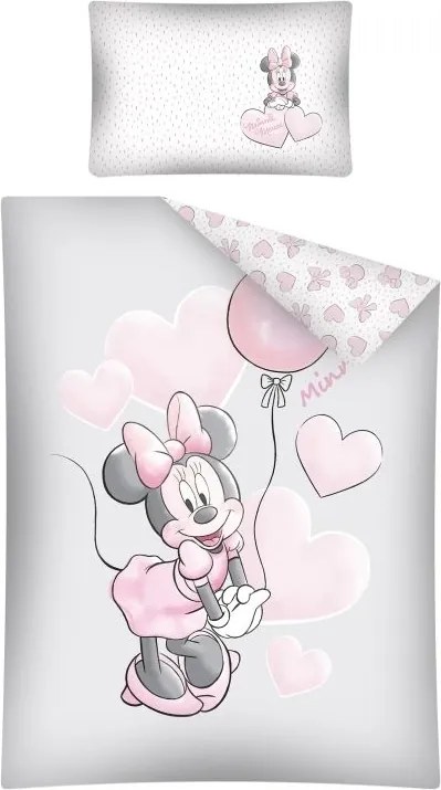 DETEXPOL Obliečky do postieľky Minnie srdiečka sivá Bavlna, 100/135, 40/60 cm