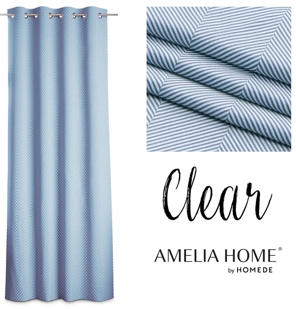 Záves AmeliaHome Clear s priechodkami 140x250 modrý/biely