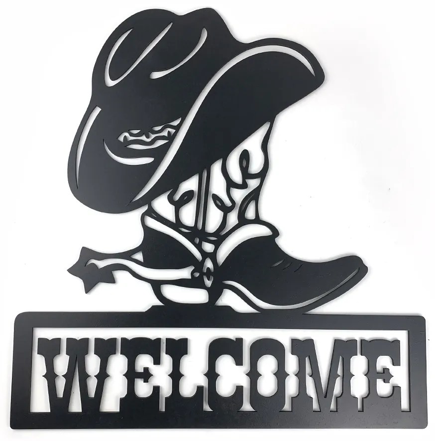 Veselá Stena Drevená nástenná čierna dekorácia Cowboy Welcome