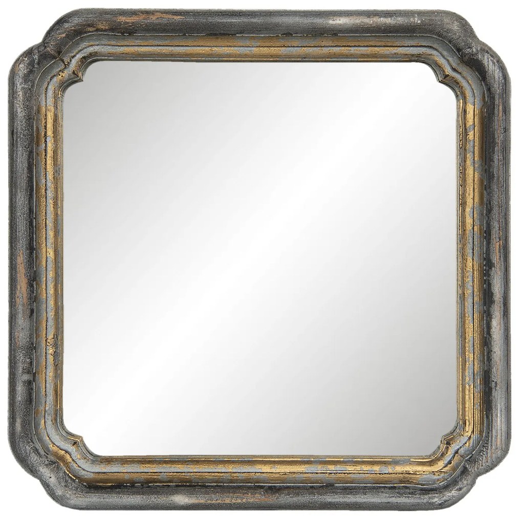 Štvorcové zrkadlo so zaoblenými rohmi v zlatom ráme s patinou - 44 * 6 * 44 cm