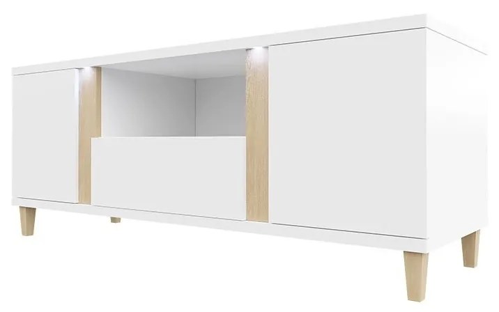 TV stolík Anrok 150 AR15, Farby: biela / biely lesk + čierny lesk