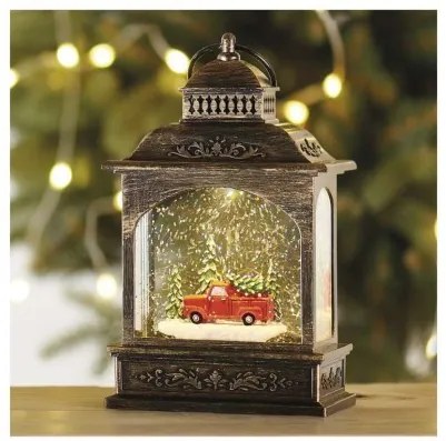 Vánoční LED lucerna s autíčkem a časovačem 21 cm teplá bílá