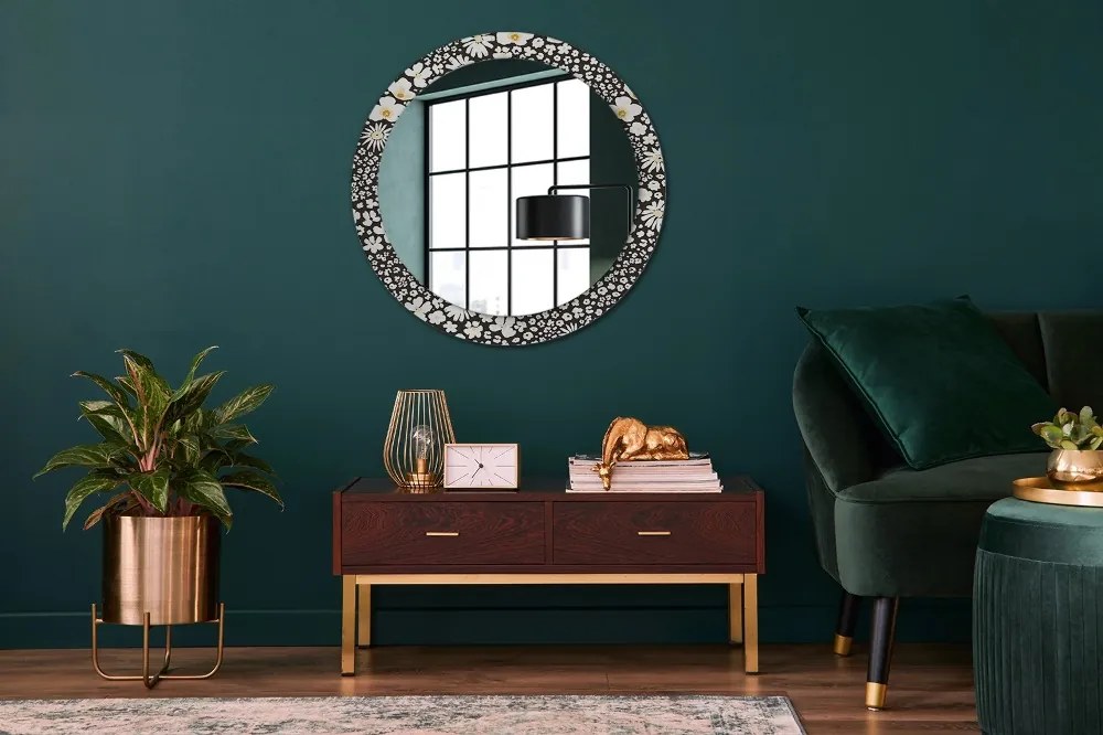 Okrúhle dekoračné zrkadlo s motívom Slonovina stokrota fi 80 cm