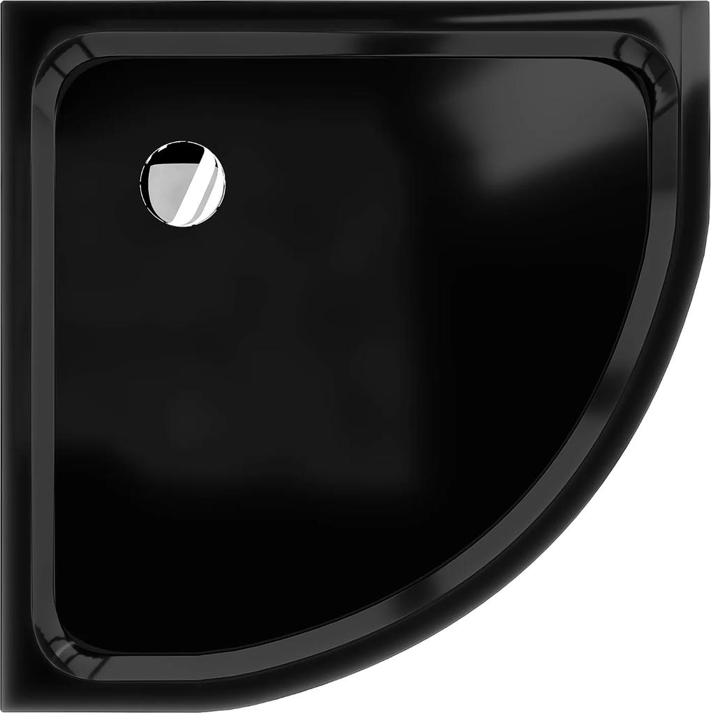 Mexen Slim, štvrťkruhová akrylátová sprchová vanička 100x100x5 cm, čierna, chrómový sifón, 41701010