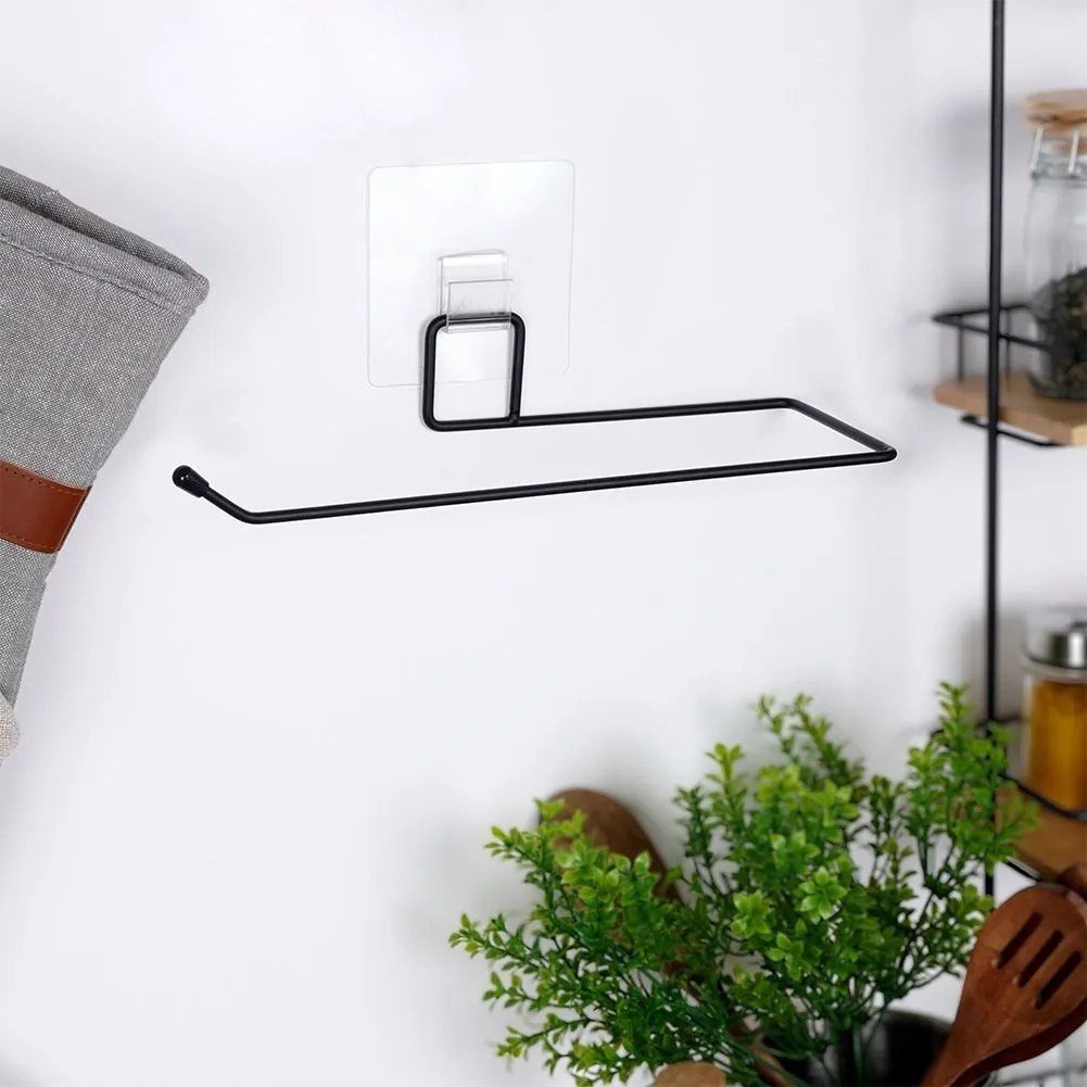 VILDE Držiak na kuchynské utierky, kovový čierny, samolepiaci