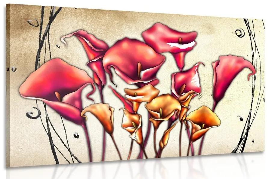 Obraz červené kvety kaly - 90x60