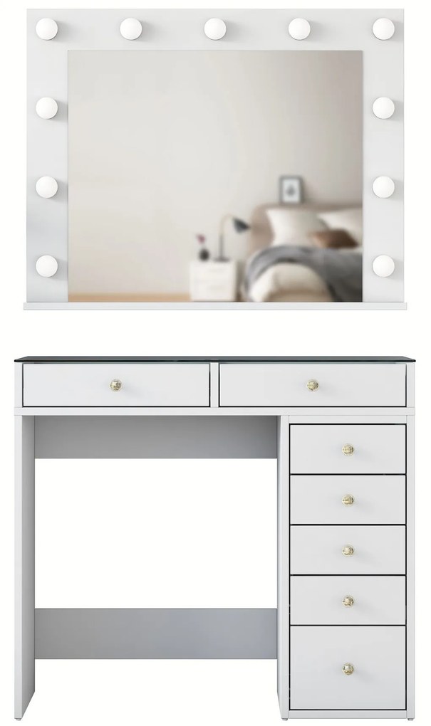 Toaletný stolík Melissa 03 s LED zrkadlom biely/čirý