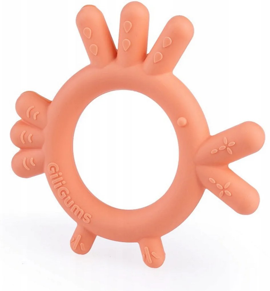 GiliGums Detské hryzátko  Chicken Teether, 3m+, marhulova, 1 ks