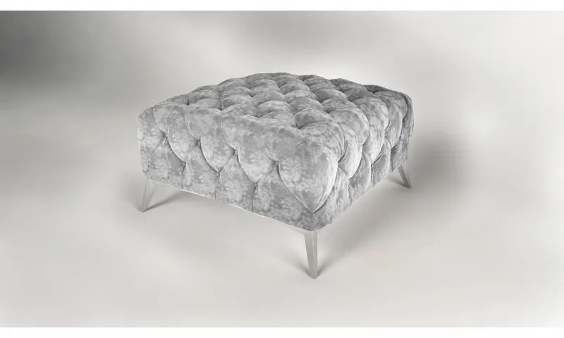 TABURET LARISSA CHESTERFIELD SIVÁ ZAMATOVÁ LÁTKA 80 x 80 cm