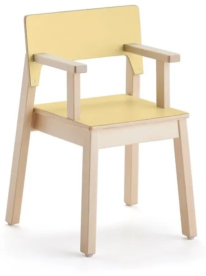 Detská stolička LOVE s opierkami rúk, V 350 mm, breza, laminát - žltá