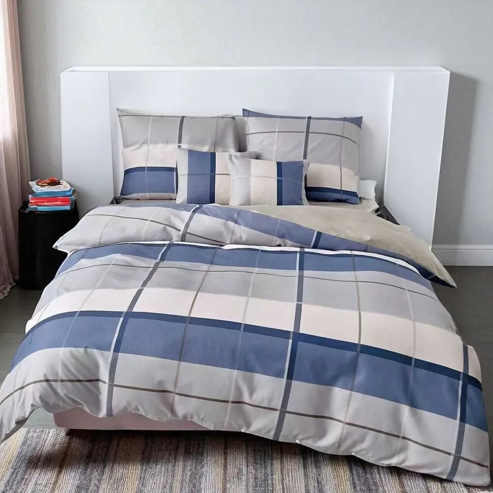 Flanelové obliečky Homa BELINA BLUE SQUARE 7-set 140x200 cm