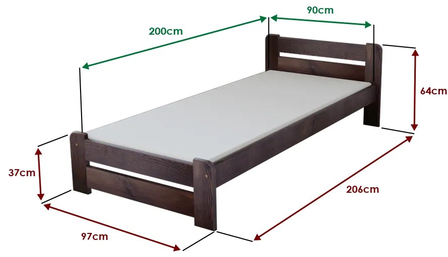 Posteľ Laura 90 x 200 cm, orech Rošt: Bez roštu, Matrac: Matrac COCO MAXI 20 cm